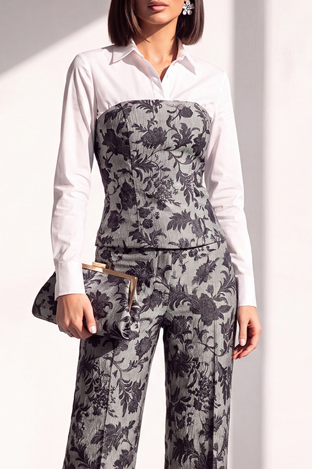 Black Golden Floral Lapel Slim Fit 2 Piece Work Suits