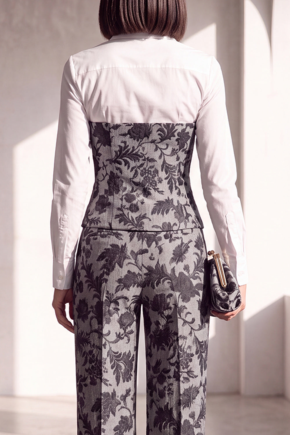 Black Golden Floral Lapel Slim Fit 2 Piece Work Suits