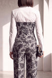 Black Golden Floral Lapel Slim Fit 2 Piece Work Suits