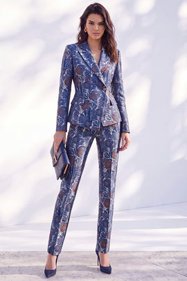 Dark Blue Floral Peak Lapel Slim Fit 2 Piece Wowen Suits