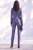Dark Blue Floral Peak Lapel Slim Fit 2 Piece Wowen Suits