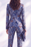 Dark Blue Floral Peak Lapel Slim Fit 2 Piece Wowen Suits