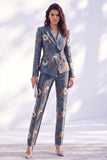 Dark Blue Floral Peak Lapel Slim Fit 2 Piece Wowen Suits