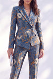 Dark Blue Floral Peak Lapel Slim Fit 2 Piece Wowen Suits