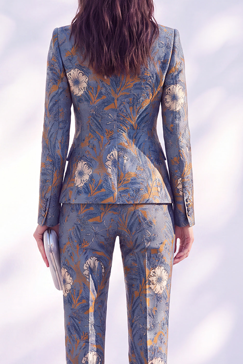 Dark Blue Floral Peak Lapel Slim Fit 2 Piece Wowen Suits