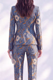 Dark Blue Floral Peak Lapel Slim Fit 2 Piece Wowen Suits