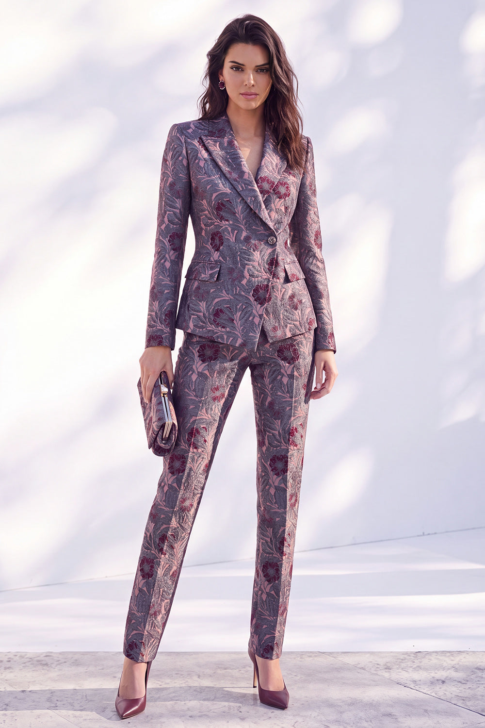 Dark Blue Floral Peak Lapel Slim Fit 2 Piece Wowen Suits