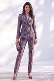 Dark Blue Floral Peak Lapel Slim Fit 2 Piece Wowen Suits