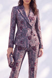 Dark Blue Floral Peak Lapel Slim Fit 2 Piece Wowen Suits