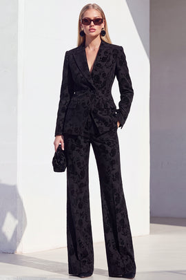 Floral Black Peak Lapel Slim Fit 2 Piece Work Suits