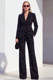 Floral Black Peak Lapel Slim Fit 2 Piece Work Suits