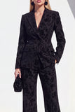 Floral Black Peak Lapel Slim Fit 2 Piece Work Suits