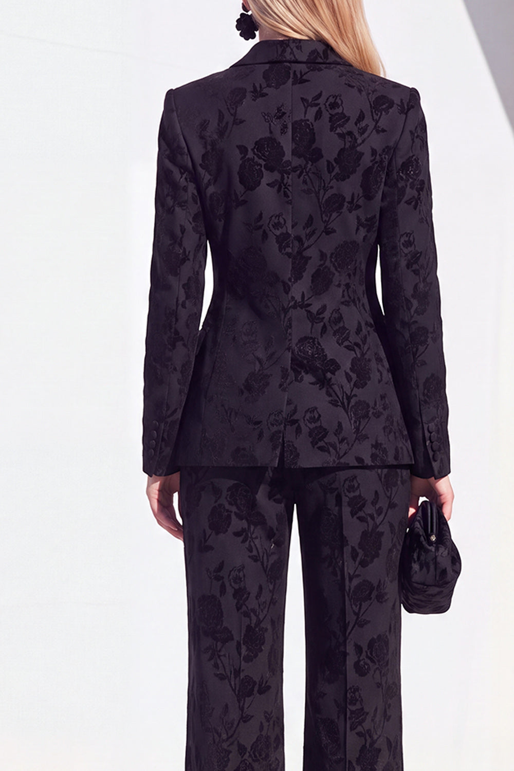 Floral Black Peak Lapel Slim Fit 2 Piece Work Suits