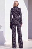 Floral Black Peak Lapel Slim Fit 2 Piece Work Suits