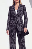 Floral Black Peak Lapel Slim Fit 2 Piece Work Suits