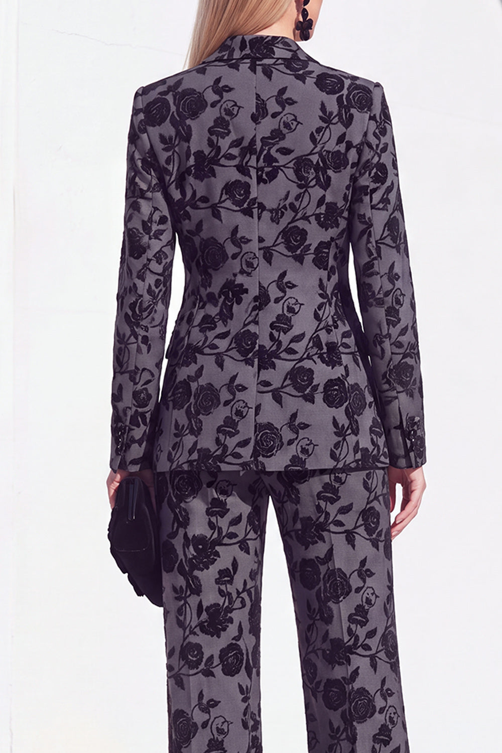 Floral Black Peak Lapel Slim Fit 2 Piece Work Suits