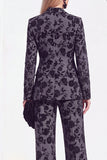 Floral Black Peak Lapel Slim Fit 2 Piece Work Suits