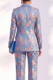 Peak Lapel Blue Floral Slim Fit 2 Piece Women Suit