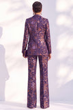Peak Lapel Blue Floral Slim Fit 2 Piece Women Suit