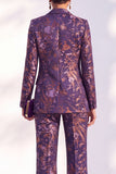 Peak Lapel Blue Floral Slim Fit 2 Piece Women Suit