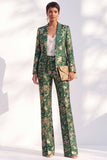 Peak Lapel Blue Floral Slim Fit 2 Piece Women Suit