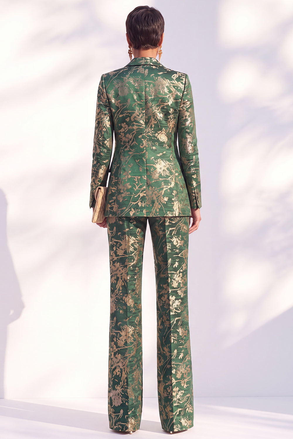 Peak Lapel Blue Floral Slim Fit 2 Piece Women Suit