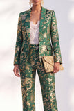 Peak Lapel Blue Floral Slim Fit 2 Piece Women Suit