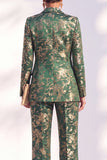 Peak Lapel Blue Floral Slim Fit 2 Piece Women Suit