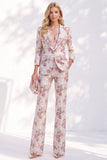 White Purple Flower 2 Piece Peak Lapel 3/4 Sleeves Women Suits