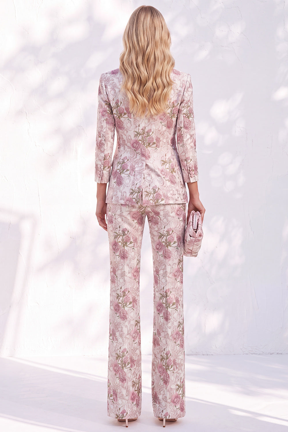 White Purple Flower 2 Piece Peak Lapel 3/4 Sleeves Women Suits