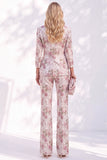 White Purple Flower 2 Piece Peak Lapel 3/4 Sleeves Women Suits
