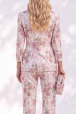 White Purple Flower 2 Piece Peak Lapel 3/4 Sleeves Women Suits