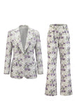 White Purple Flower 2 Piece Peak Lapel 3/4 Sleeves Women Suits