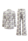 White Purple Flower 2 Piece Peak Lapel 3/4 Sleeves Women Suits