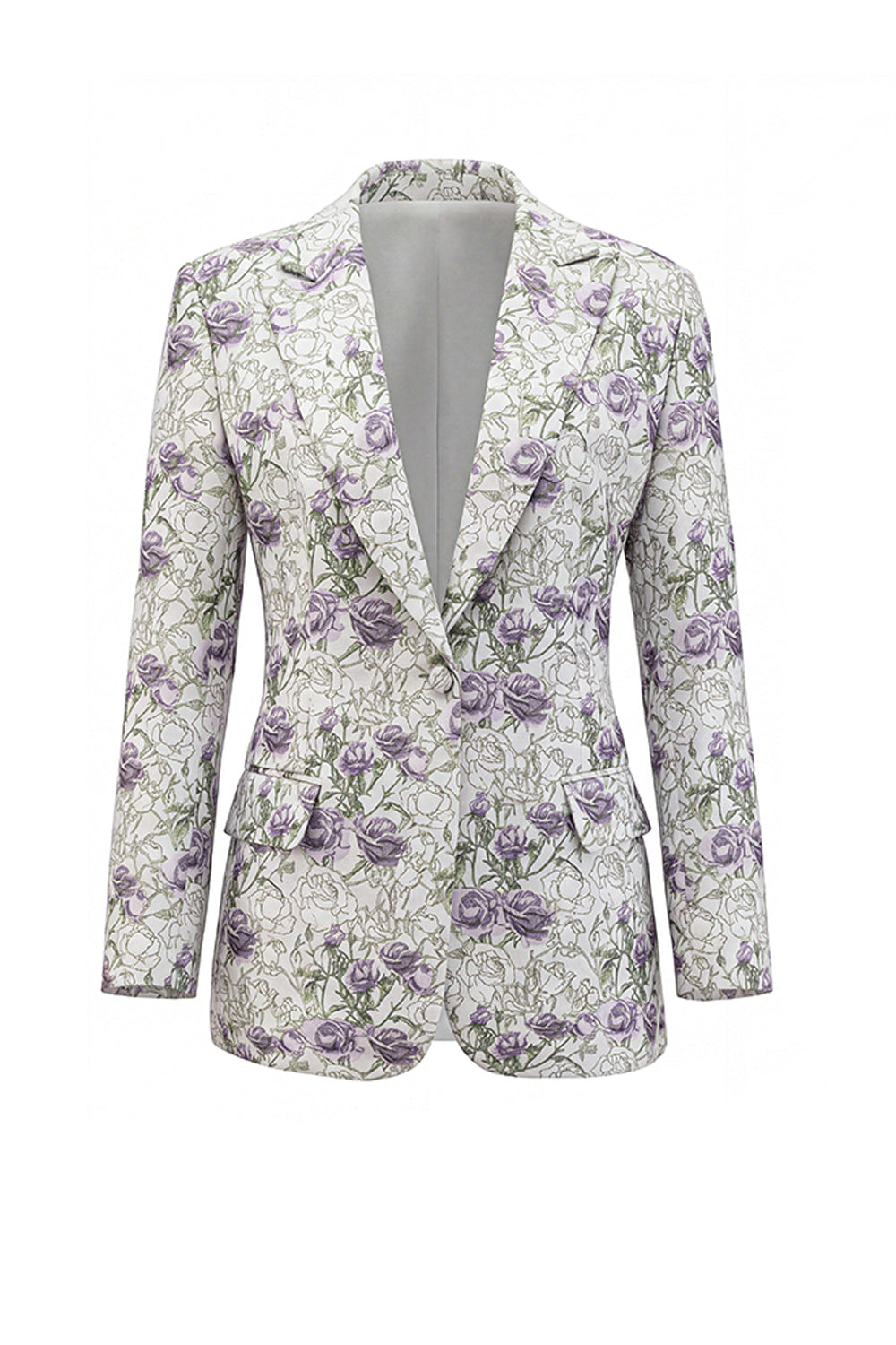 White Purple Flower 2 Piece Peak Lapel 3/4 Sleeves Women Suits