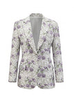 White Purple Flower 2 Piece Peak Lapel 3/4 Sleeves Women Suits