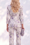 White Purple Flower 2 Piece Peak Lapel 3/4 Sleeves Women Suits