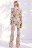 White Purple Flower 2 Piece Peak Lapel 3/4 Sleeves Women Suits
