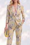 White Purple Flower 2 Piece Peak Lapel 3/4 Sleeves Women Suits