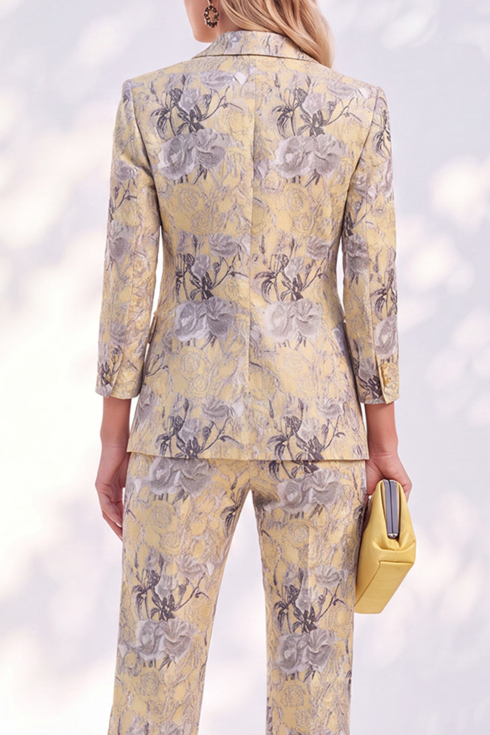 White Purple Flower 2 Piece Peak Lapel 3/4 Sleeves Women Suits