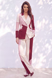 Pink Burgundy Patchwork Peak Lapel Slim Fit 2 Piece Work Suits