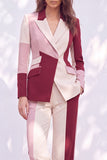 Pink Burgundy Patchwork Peak Lapel Slim Fit 2 Piece Work Suits