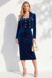 Velvet Burgundy Notched Lapel Single Breasted 2 Piece Blazer Dress