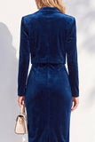 Velvet Burgundy Notched Lapel Single Breasted 2 Piece Blazer Dress
