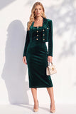 Velvet Burgundy Notched Lapel Single Breasted 2 Piece Blazer Dress