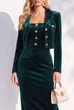 Velvet Burgundy Notched Lapel Single Breasted 2 Piece Blazer Dress