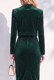 Velvet Burgundy Notched Lapel Single Breasted 2 Piece Blazer Dress