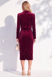 Velvet Burgundy Notched Lapel Single Breasted 2 Piece Blazer Dress