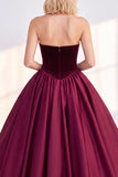Burgundy Velvet A Line Sweetheart Midi Work Dress