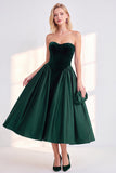 Burgundy Velvet A Line Sweetheart Midi Work Dress